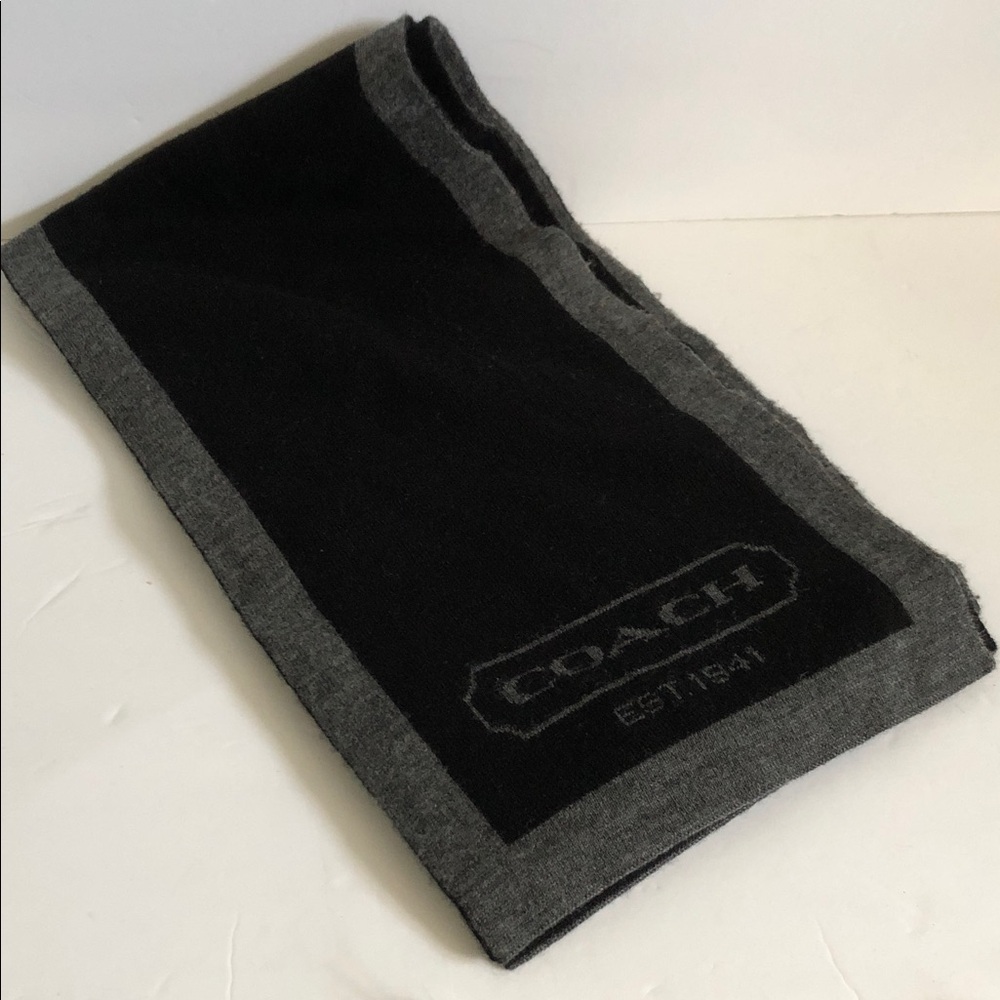 Coach Black and Gray Logo Knit Scarf